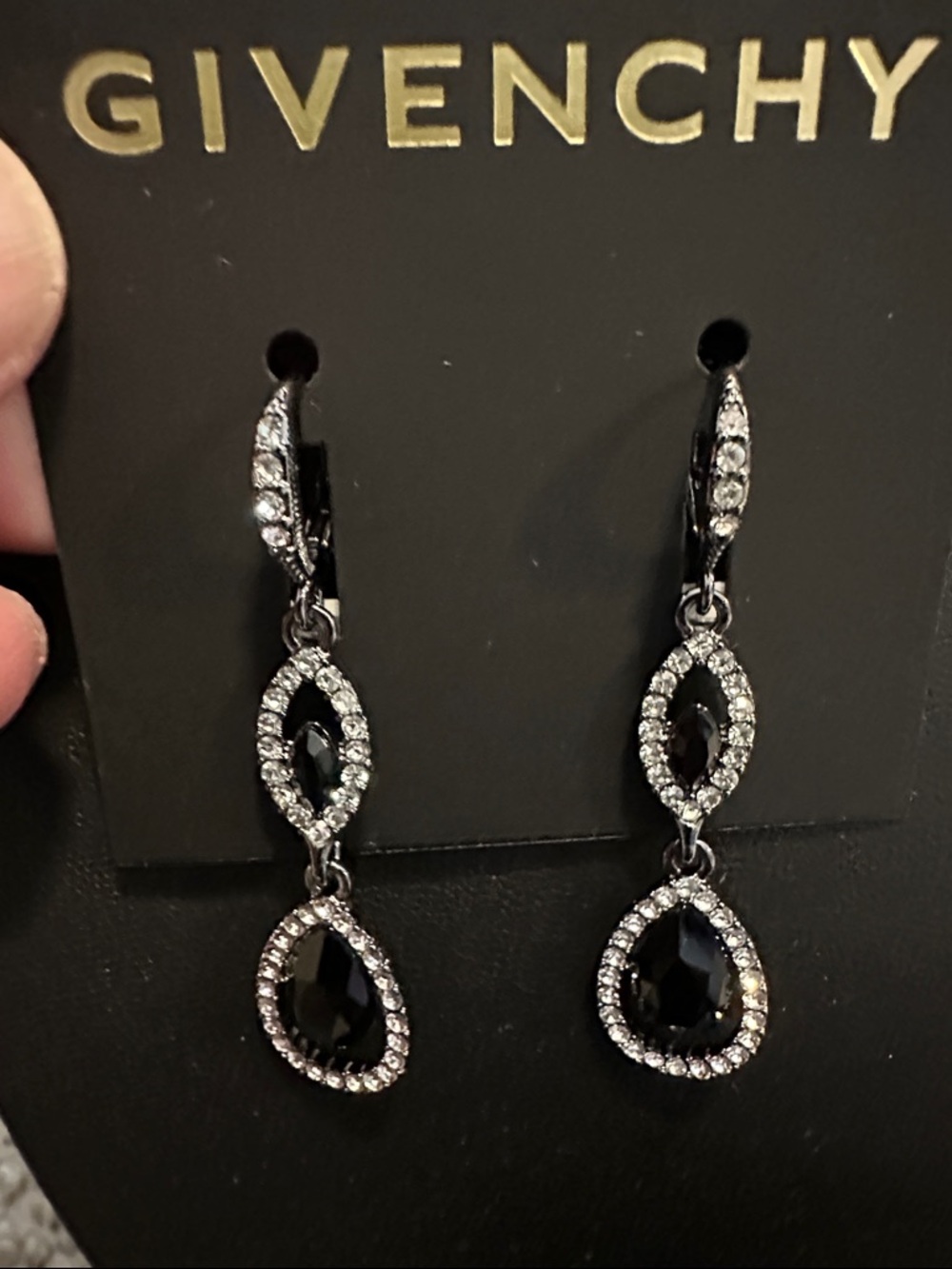 🆕 Givenchy Black and Clear Crystal Double Drop Earrings